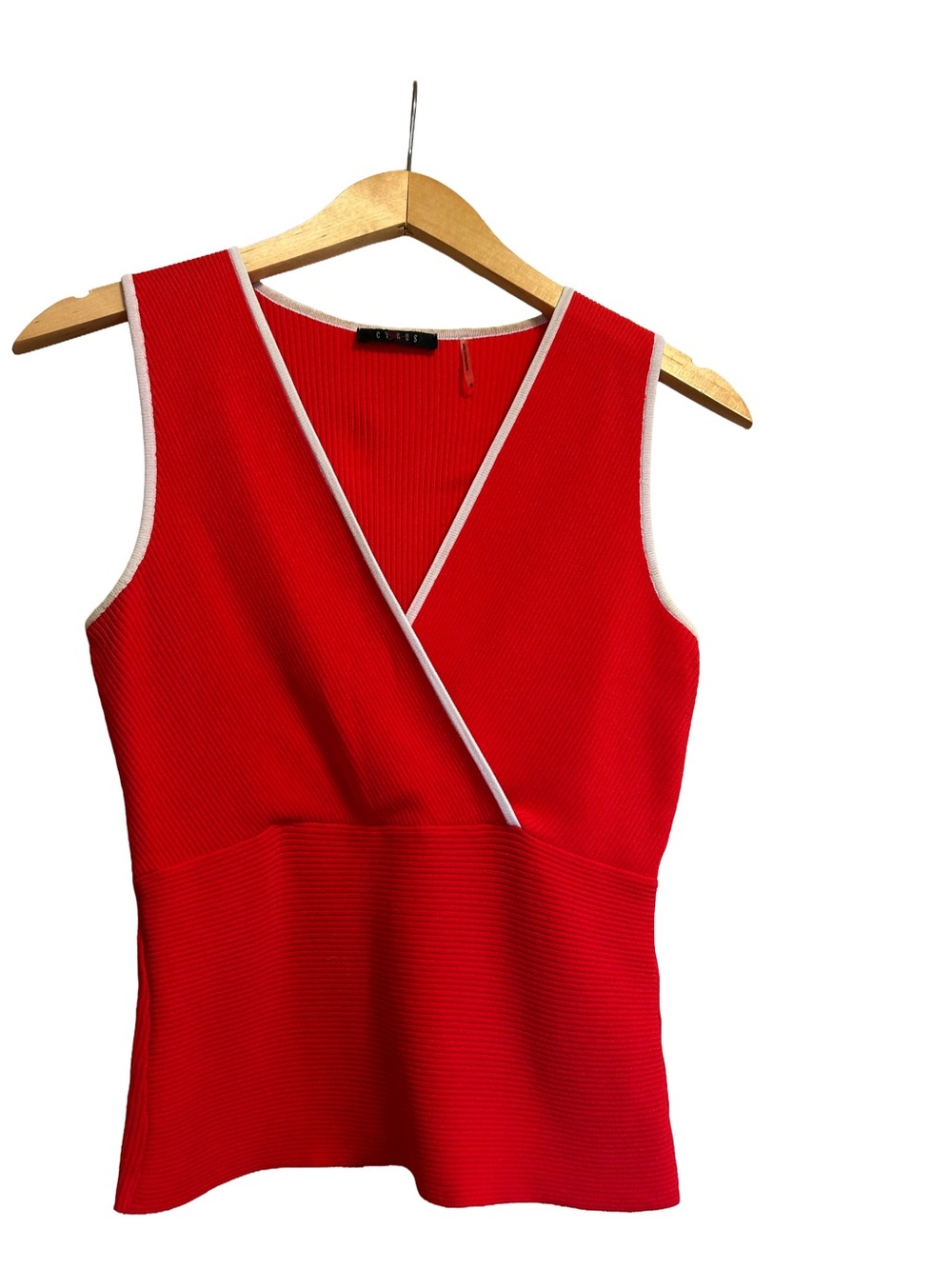 Vintage Cyrus 2003 Y2K Red Ribbed Faux Wrap Top Contrast Trim Small S
